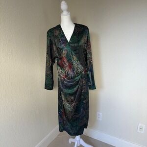 Virgo II Vtg Paisley Wrap Dress Womens 10 Green 70s Boho Whimsigoth Art Teacher